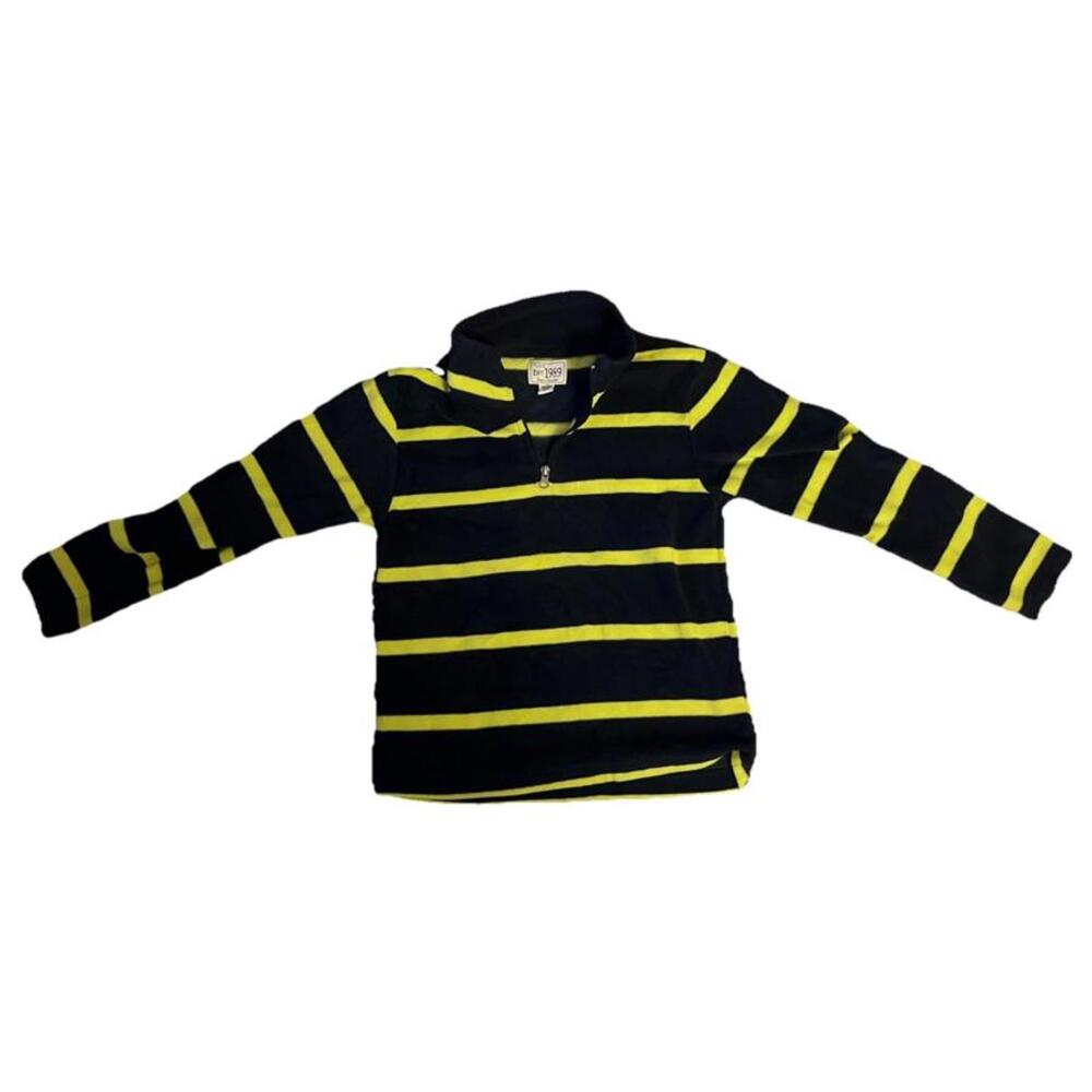 The Children’s Place Boys 7/8 Quarter Zip Fleece Pullover Navy Green Stripe